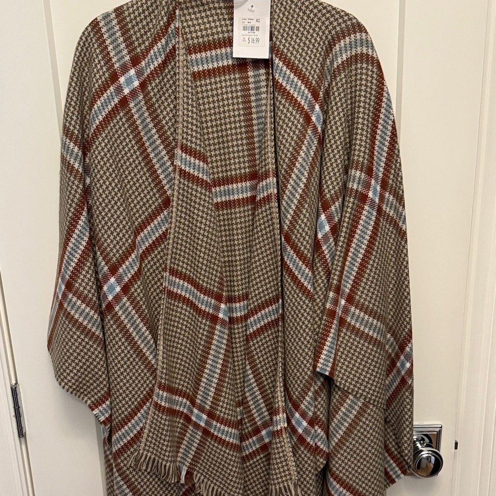Plaid Brown and Tan Women's Ruana